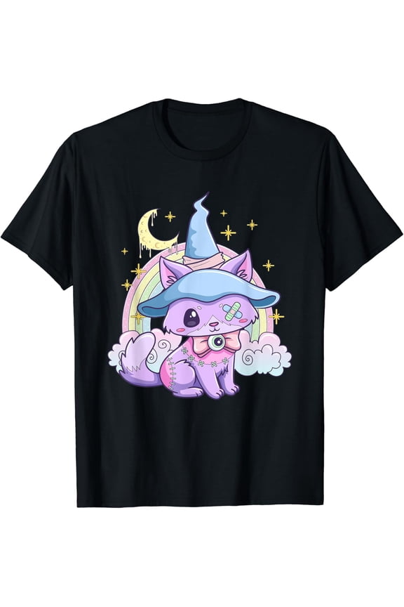 Kawaii Pastel Goth Cute Creepy Witchy Cat T-Shirt