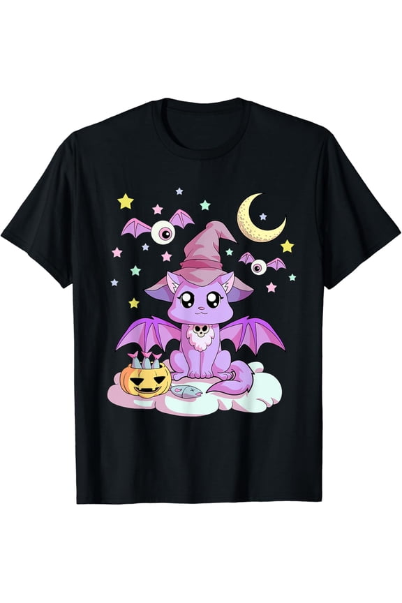 Kawaii Pastel Goth Witchy Cat And Skull Cute Creepy Cat T-Shirt