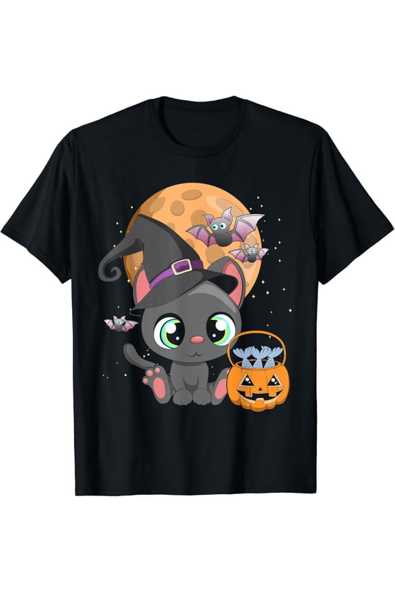 Kawaii Pastel Goth Witchy Cat And Skull Cute Creepy Cat T-Shirt