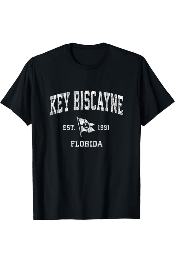 Key Biscayne Fl Vintage Nautical Boat Anchor Flag Sports T-Shirt All Size S-5XL