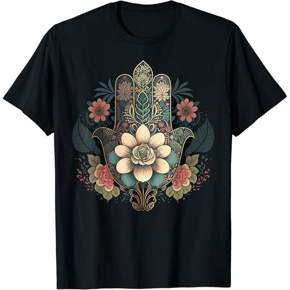 Simple Fit Khamsah Or Flower Hand Of Fatima On Floral Hamsa Hand T-Shirt