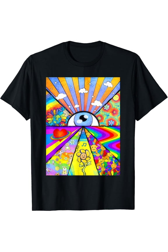 Kidcore Aesthetic Eyes Flower Rainbows Retro 80S 90S T-Shirt