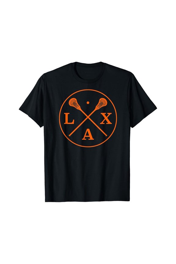Lacrosse Player Logo - Orange Team Color Lax Sticks T-Shirt All Size S-5Xl