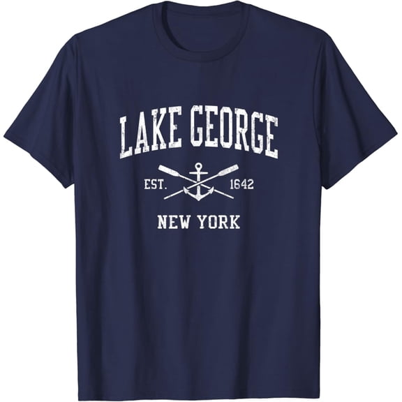 Simple Fit Lake George Ny Vintage Crossed Oars & Boat Anchor Sports T-Shirt All Size S-5XL