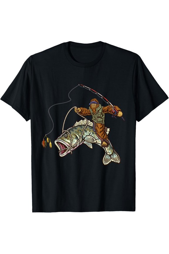 Largemouth Bass Fishing Bigfoot Fisherman T-Shirt