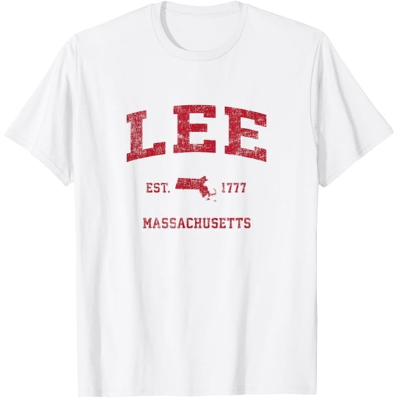 Simple Fit Lee Massachusetts Ma Vintage Sports Design Red Print T-Shirt All Size S-5Xl