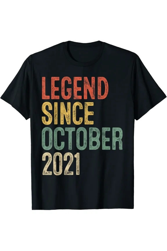 Legend October 2021 4th Birthday Boy Girl 4 Year Old T-Shirt All Size S-5XL