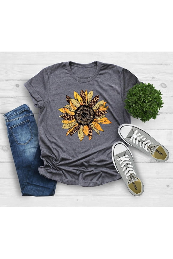 Leopard Sunflower Shirt, Sunflower Shirt, Leopard Print Shirt, Sunflower Mothers Day Gift Shirt, Womens Flowers Gift Shirt, Botanical Shirt All Size S-5XL