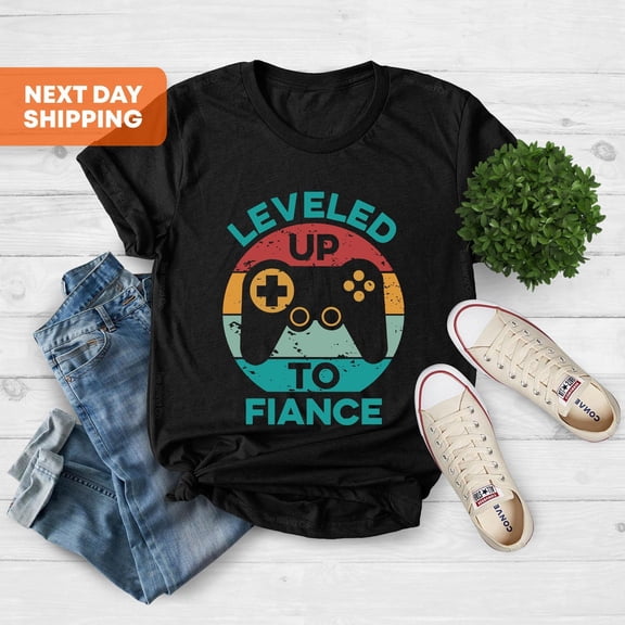 Simple Fit Leveled Up To Fiance Shirt, Boyfriend Fiance Gift Shirt, Vintage Gaming Fiancé Tee,Engagement Shirt, Engaged Shirt,Retro Fiancee Gift Shirt All Size S-5XL