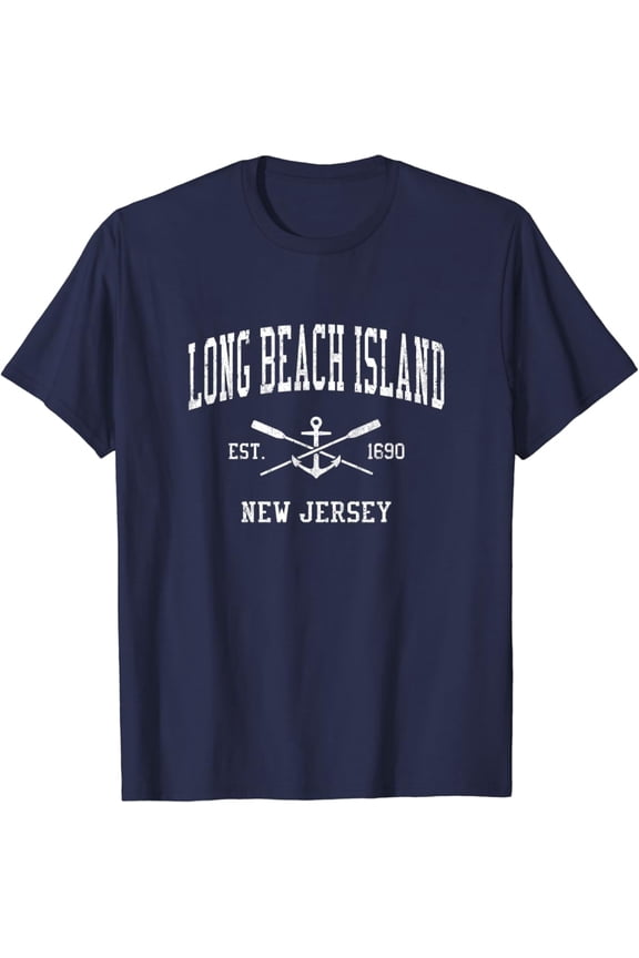Long Beach Island Nj Vintage Crossed Oars & Boat Anchor Spor T-Shirt All Size S-5XL