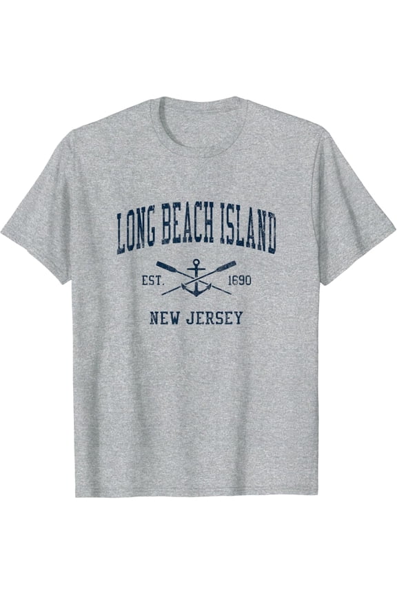 Long Beach Island Nj Vintage Navy Crossed Oars & Boat Anchor T-Shirt All Size S-5XL