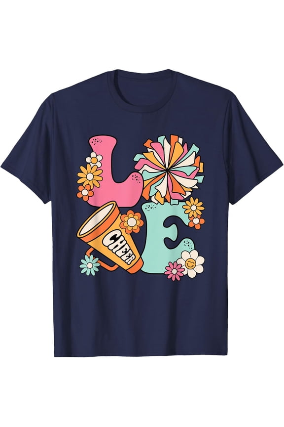 Love Cheer Groovy Cheerleader Cheerleading Women Girls Teens T-Shirt All Size S-5Xl