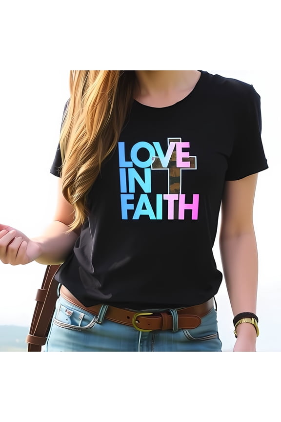 Love In Faith Cotton Short Sleeve T-Shirt For Women Pastel Gradient -All-Cotton All Size S-5Xl