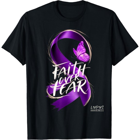 Simple Fit Lupus Awareness Over Fear Christ Purple Ribbon 2024 T-Shirt