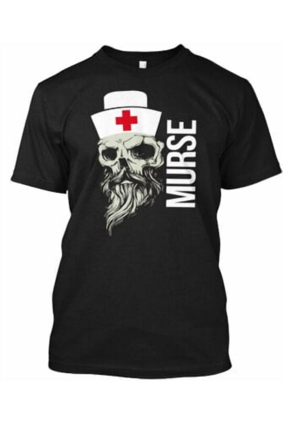 Male Nurse Bearded Man Mustache Skull - T-Shirt Made in the USA All Size S-5XL