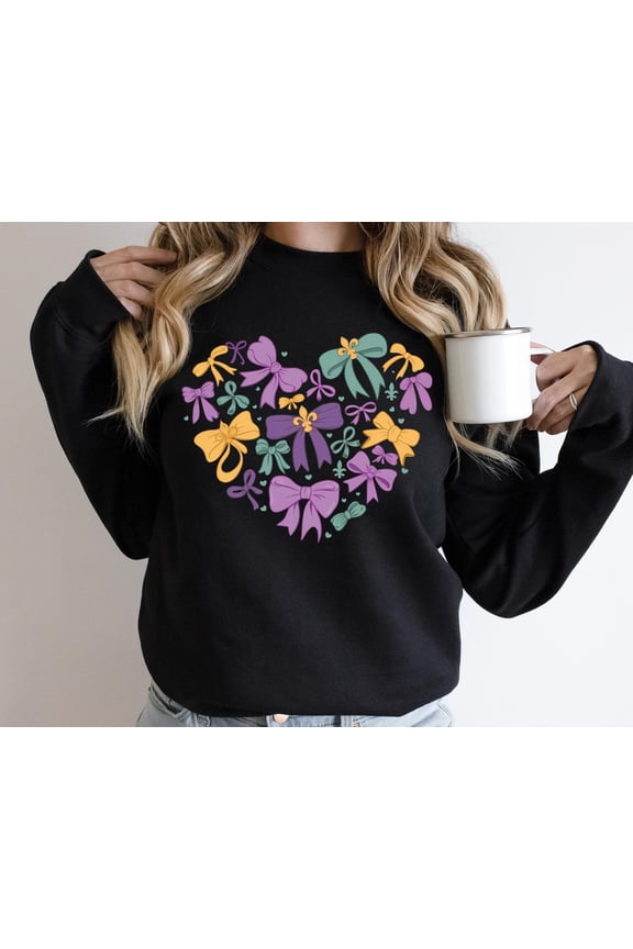 Mardi Gras Coquette Bow Sweatshirt, Women Mardi Gras Heart Sweats, Happy New Orleans Sweater Louisiana Mardi Gras , Carnival Sweatshirt All Size S-5XL