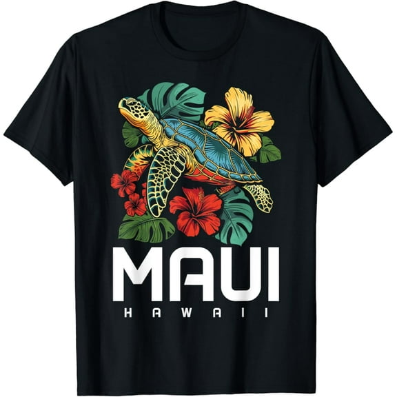 Simple Fit Maui Hawaii Sea Turtle Scuba Diving Flower Hawaiian Souvenir T-Shirt All Size S-5XL