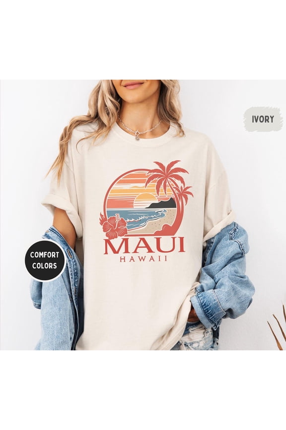 Maui Hawaii T-Shirt, Unisex Tee, Garment-Dyed Shirt, Beach Vacation Top, Summer Apparel All Size S-5Xl