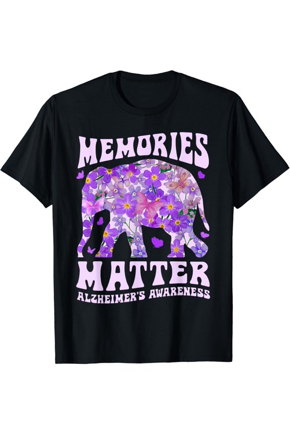 Memories Alzheimer'S Awareness Purple Elephant Flower T-Shirt