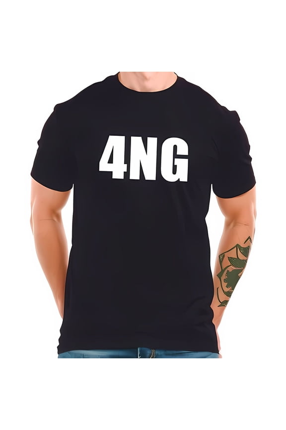 Men'S Black Short-Sleeve T-Shirt With Bold White '4Ng' - Casual Tee -All Cotton All Size S-5Xl