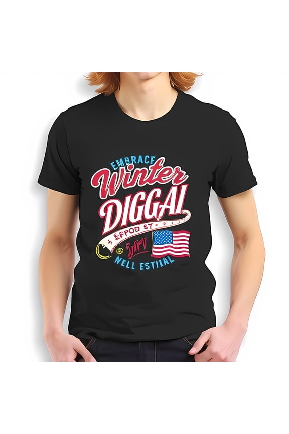 Men'S Black T-Shirt With Retro 'Embrace Winter Diggal' Design-All Cotton All Size S-5Xl