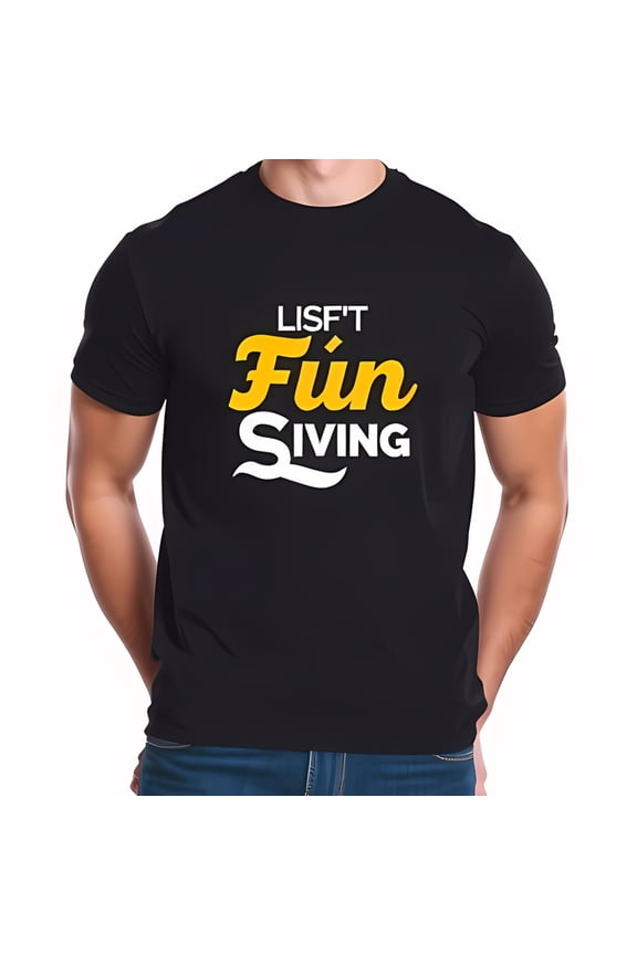 Men'S Short Sleeve T-Shirt With Vintage 'Fun' Design In Mustard -All-Cotton All Size S-5Xl