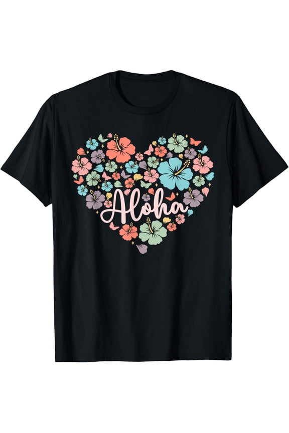 Men Women Aloha Hawaiian Family Vacation Flower Heart T-Shirt
