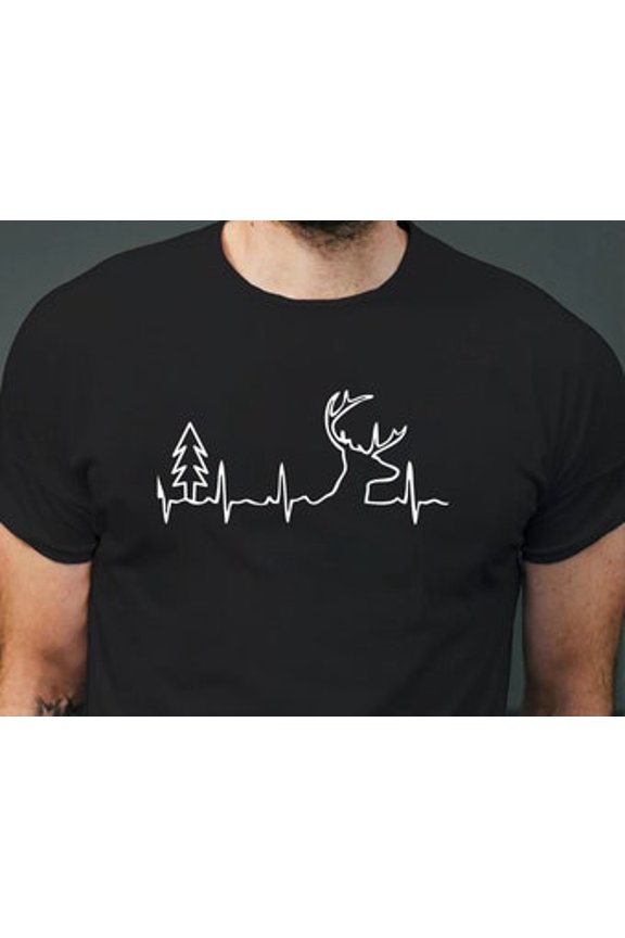 Menâs Buck Pulse Shirt,Unisex Heartbeat Stag, Graphic T-Shirt, Deer Pulse EKG, Heartbeat Buck Shirt. Gift for Hunter Deer Head Antlers