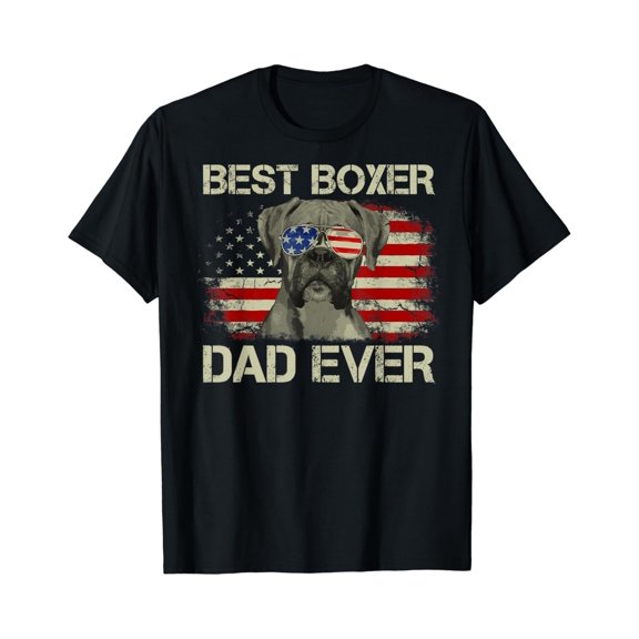 Simple Fit Mens Best Boxer Dad Ever Tshirt Dog Lover American Flag Gift T-Shirt