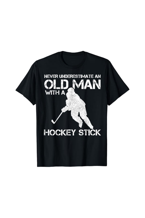 Mens Never Underestimate An Old Man With A Hockey Stick T-Shirt All Size S-5Xl