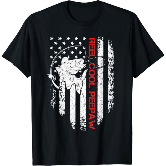Simple Fit Mens Reel Cool Peepaw American Flag Fishing Father'S Day T-Shirt