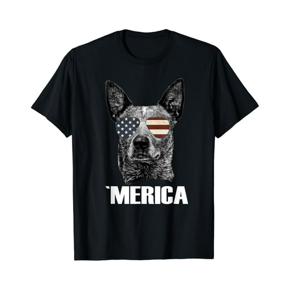 Simple Fit Merica Australian Cattle Dog With Usa Flag Sunglasses Gift T-Shirt