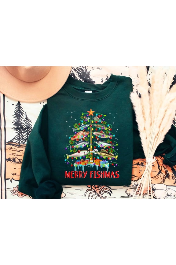 Merry Fishmas Sweatshirt, Merry Fishmas , Fisher Sweater, Fish Tree Shirts For Fisher Fisherman Gift For Him/Her Sweatshirt
