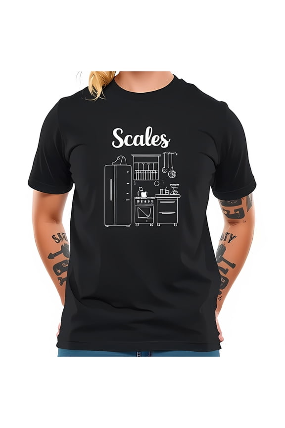 Minimalist Kitchen Scene T-Shirt With 'Scales' Print - Stylish Tee -All-Cotton All Size S-5Xl