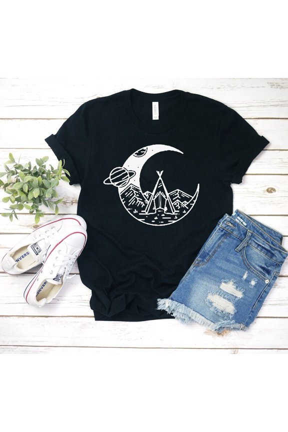 Moon And Camp Shirt, Moonlight Shirt, Camping Shirt, Travel Shirt, Hiking Shirt, Mountain Shirt, Moon And Camping Shirt, Adventure Shirt