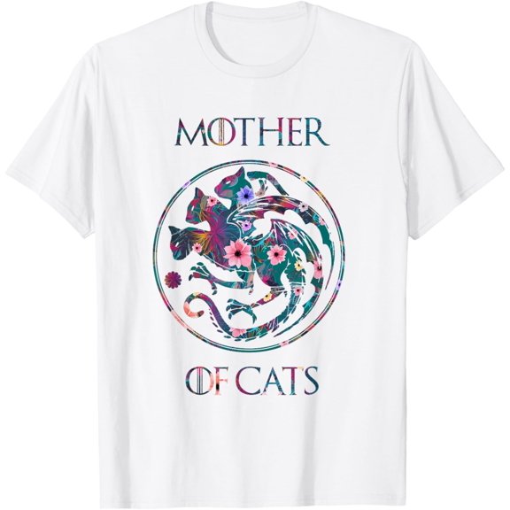 Simple Fit Mother Of Cats Shirt With Flower Art Cat Lovers Gift T-Shirt All Size S-5XL