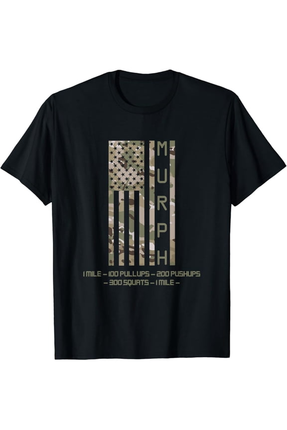 Murph Memorial Day Workout Wod Cam Multi Camo Flag Vertical T-Shirt All Size S-5XL