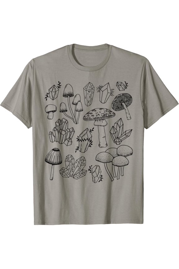 Mushroom Fungi Crystals Cottagecore Witchy Mycology T-Shirt