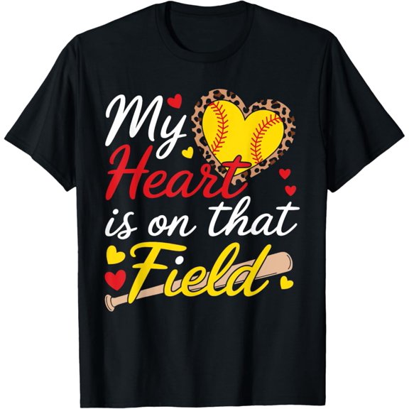 Simple Fit My Heart Is On That Field Cute Softball Mom Softball Grandma T-Shirt All Size S-5Xl