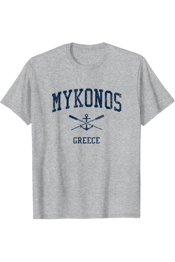 Mykonos Vintage Navy Crossed Oars & Boat Anchor T-Shirt All Size S-5XL