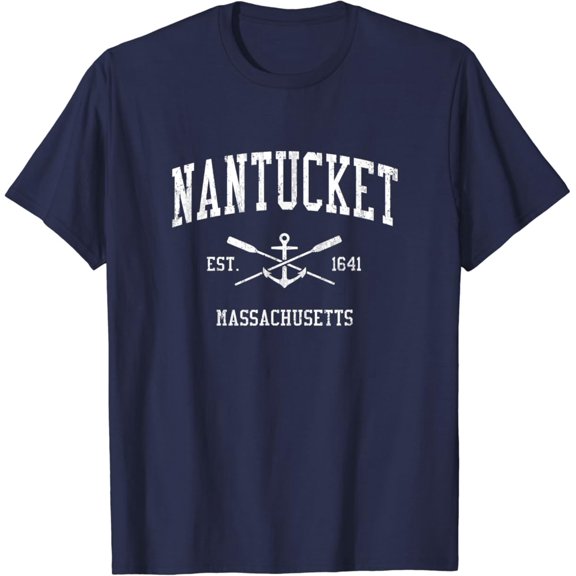 Simple Fit Nantucket Ma Vintage Crossed Oars & Boat Anchor Sports T-Shirt All Size S-5XL