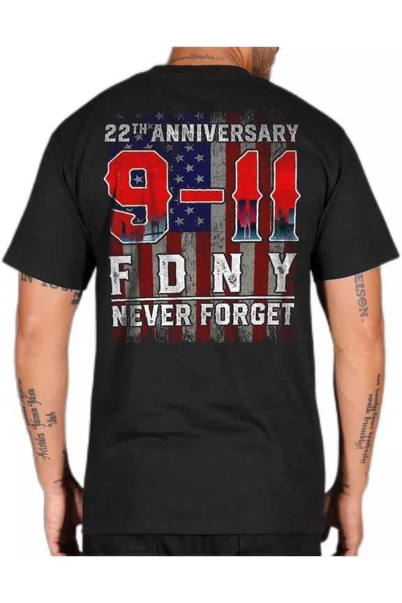 Never Forget 9_11 20Th Anniversary Fdny T-Shirt - 9_11 Memorial Print On Back Gift For Him/Her