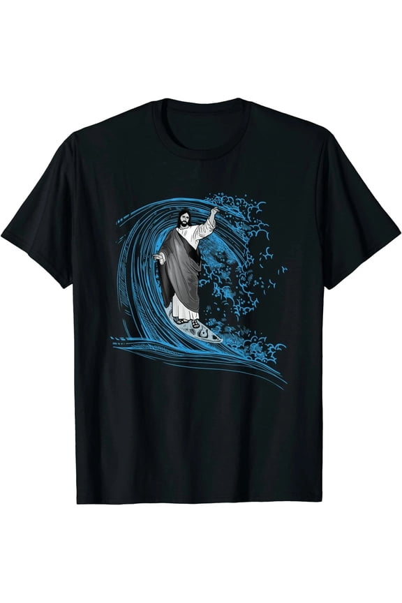 New Limited Surfing Jesus T-Shirt Gift For Him/Her Gift For Him/Her