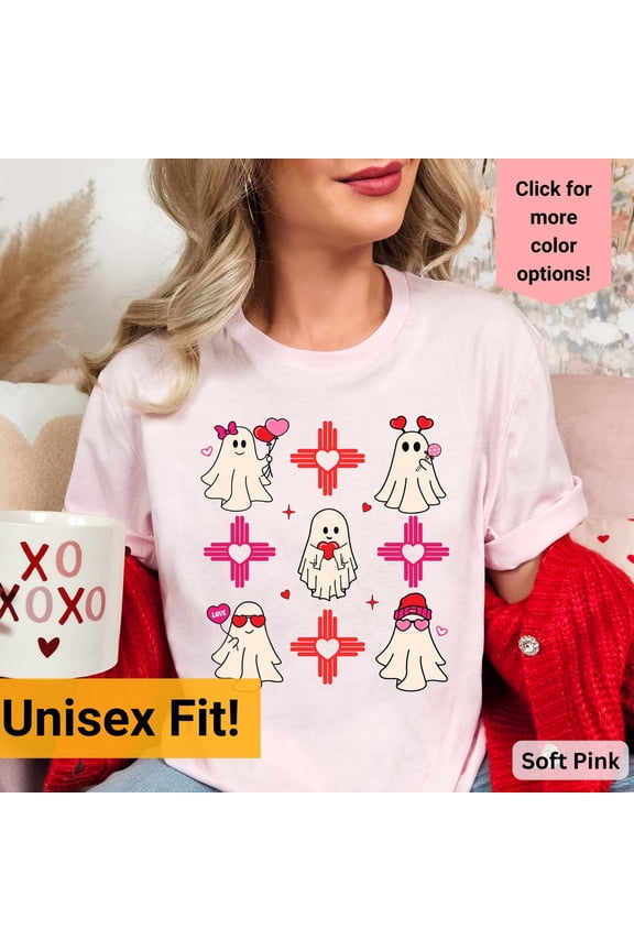 New Mexico Zia Ghost Valentine Shirt, Coquette Shirt, NM Shirt, Valentines Shirt, Ghost Shirt, Be My Boo , XOXO
