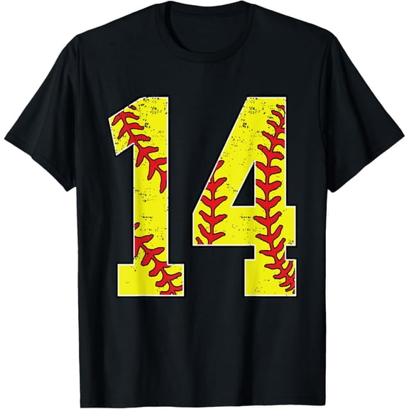 Simple Fit Number #14 Softball 14 Jersey Number Softball Lover T-Shirt All Size S-5Xl