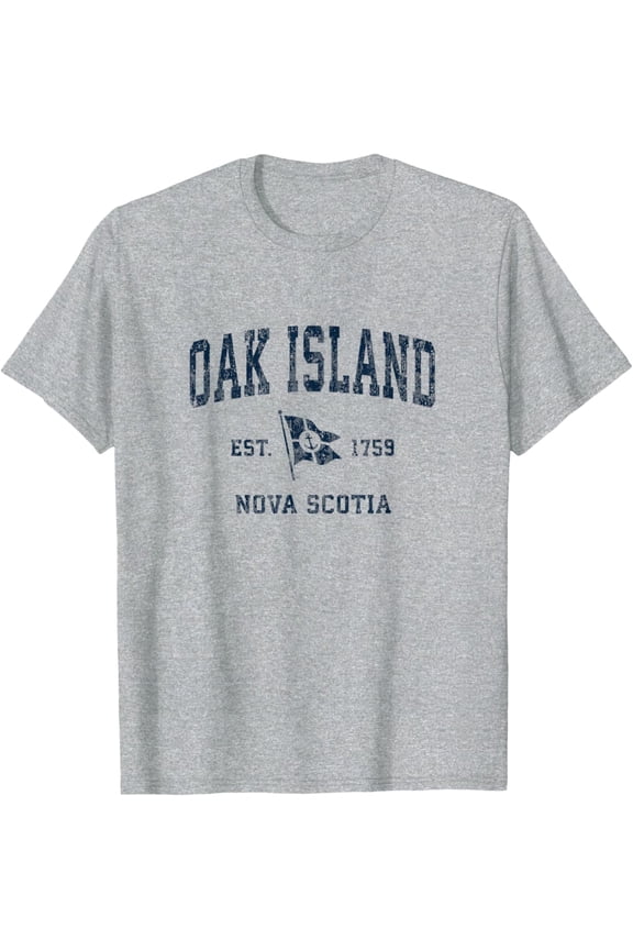 Oak Island Ns Vintage Sports Navy Boat Anchor Flag T-Shirt All Size S-5XL