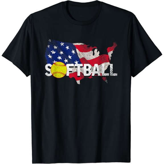 Simple Fit Patriotic Softball Player American Sport Us Flag Softball T-Shirt All Size S-5Xl