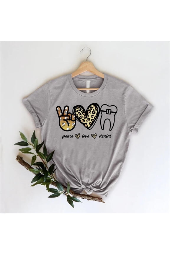 Peace Love Dental Shirt, Leopard Heart Dental Shirt, Dentist Shirt, Gift For Dentist, Dental School Shirt, Dental Gift, New Doctor Gift All Size S-5XL