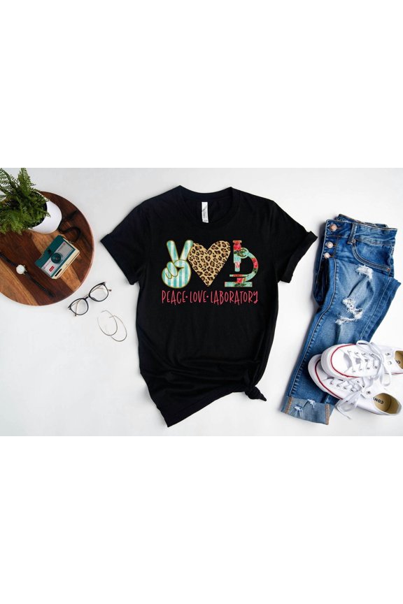 Peace Love Laboratory T-Shirt: Medical Lab Tech Gift All Size S-5Xl