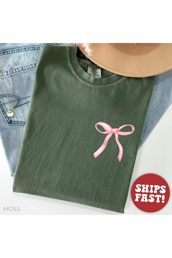Pink Coquette Shirt, Pink Bow Shirts, Minimalist Cute Ribbon Tee, Girly Girl Aesthetic Gift For Her